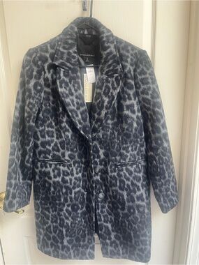Banana Republic Black and Gray Leopard Print Trench Coat